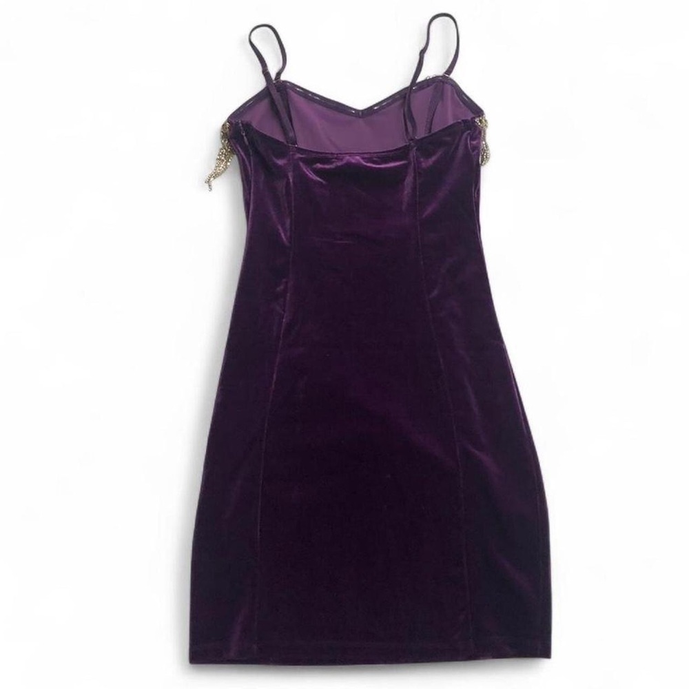 Purple Velvet Rhinestone Mini Dress - Picture 7 of 7